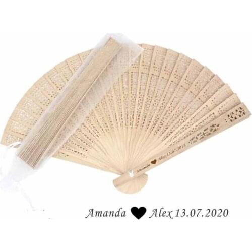 100Pcs Wooden Wedding Folding Hand Fan,Personalized Wedding Gifts For Guests With Organza Bag,Custom Bridal Shower Party Favor