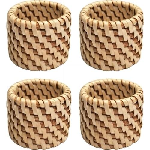 2PCS Handmade Braided Rattan Napkin Buckles Napkin Rings Natural for Dining Table Napkin Holder for Holiday Party Decorations