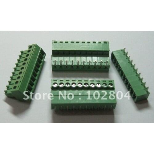 200 pcs Screw Terminal Block Connector Pitch 3.81mm Angle 10 pin/way Green Color Pluggable Type with angle pin