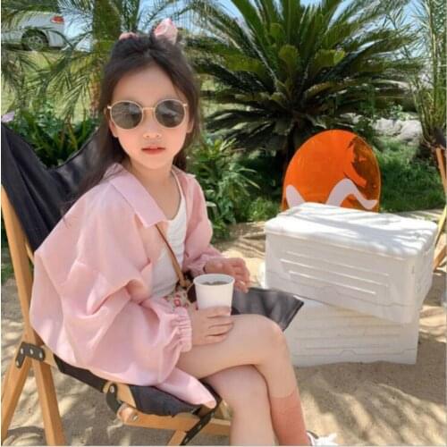2021 Korea style girls cotton linen shirt fashion summer girls blouse 3-8t B396