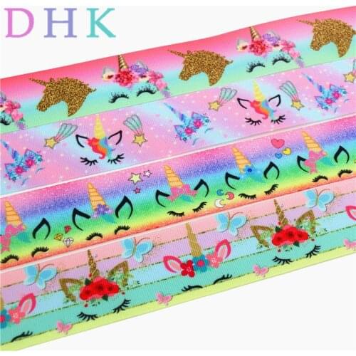 DHK 1.5'' 5yards unicorn face printed grosgrain ribbon Accessory hairbow headwear DIY decoration 38mm C1378