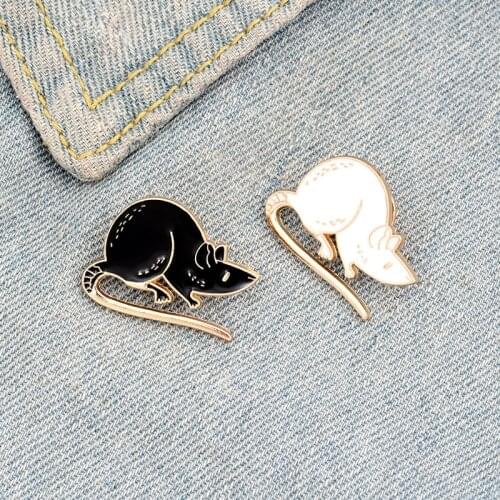 Cartoon Cute Animals Enamel Brooch Black White Mouse Zodiac Pin Alloy Badge Jewelry Clothes Bags Accessories Gifts For Friends