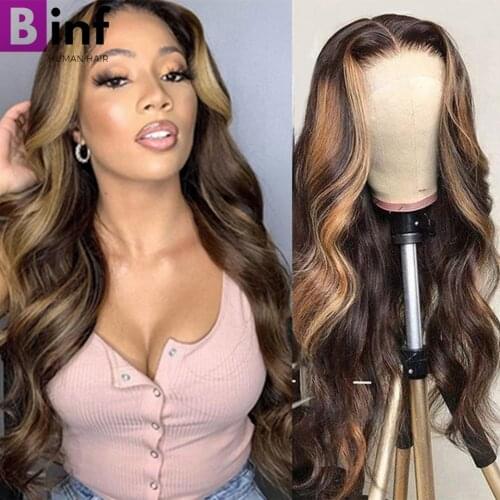 Highlight Wig Human Hair Body Wave Human Hair Wigs Honey Blonde Mixed Color 4x4 Lace Closure Wig Baby Hair Around For Women