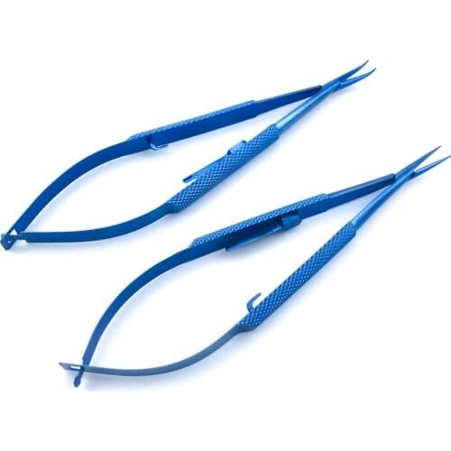 2PCS Titanium curved/straight Needle Holder 120mm with lock ophthalmic instruments