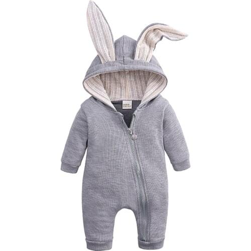 Unisex Cotton Baby Boy Clothes Solid Baby Romper Full Sleeve Hooded Autumn Baby Girl Clothes Cartoon Zipper Roupas de bebe