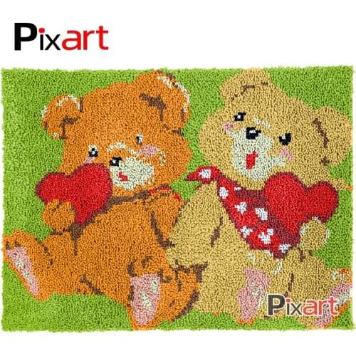 Latch Hook Rug Teddy & Love Crocheting Wall Tapestry Kits DIY Carpet Rug Chunky Yarn Needlework Knitted Floor Mat Hobby & Crafts