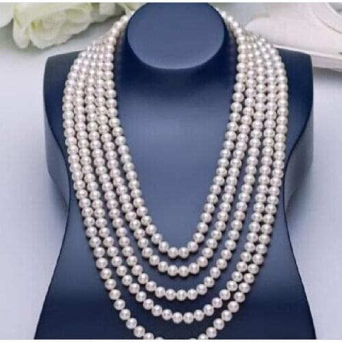 Beautiful classic AAA 8-9mm round natural south sea real white pearl necklace 100 inch Yellow clasp