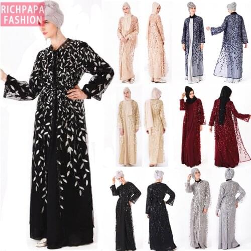 Summer Sequin Kaftan Abaya Turkey Islam Dubai Cardigan Hijab Muslim Dress Abayas For Women Jilbab Caftan Ramadan Elbise Clothing