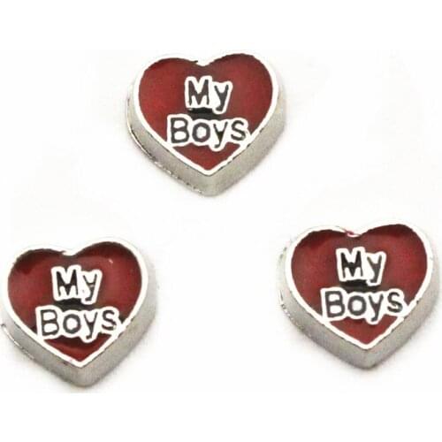 Hot selling 10pcs/lot My boys Charms heart Floating Charms for Floating Memory pendant charms Lockets DIY Jewelry