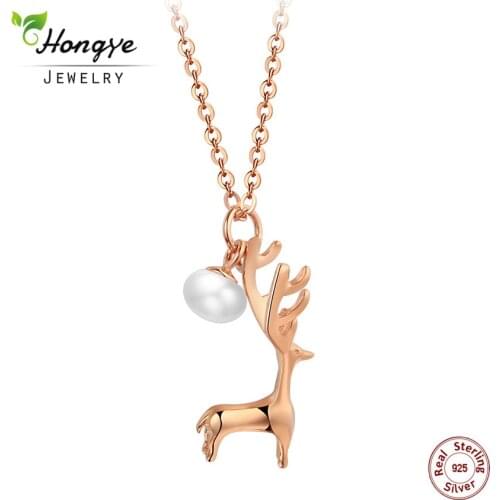 Hongye 2020 Hot Selling 925 sterling Silver Necklace deer pendant Natural Freshwater Pearls Necklace For Gift Box Packing