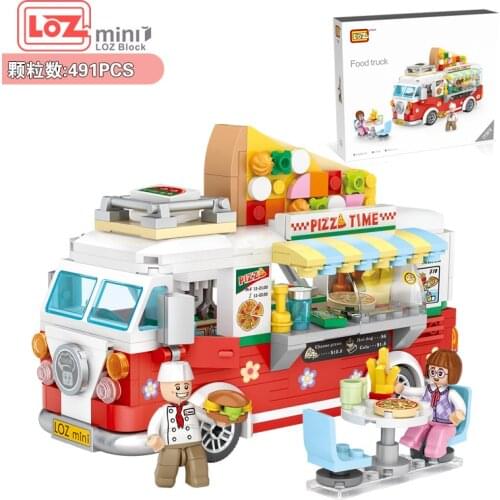 LOZ/ lizhi mini gourmet car small particles assembled building blocks pizza car 1739 model toys building blocks