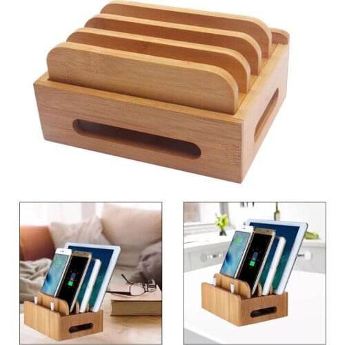 Multifunction Mobile Phone Holder Stand Charging Station Wooden Storage Box