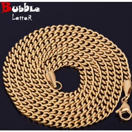 Mens Hip Hop Maiami Cuban Chain 3mm 20" 24" 30" Gold Color Stainless steel Link Necklace Hip hop Jewelry For Women