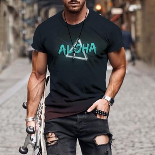 2021 Summer Mens Letter Printing 3d Trend Pattern T-shirt Fashion Digital Street Fashion Casual Short-sleeved T-shirt