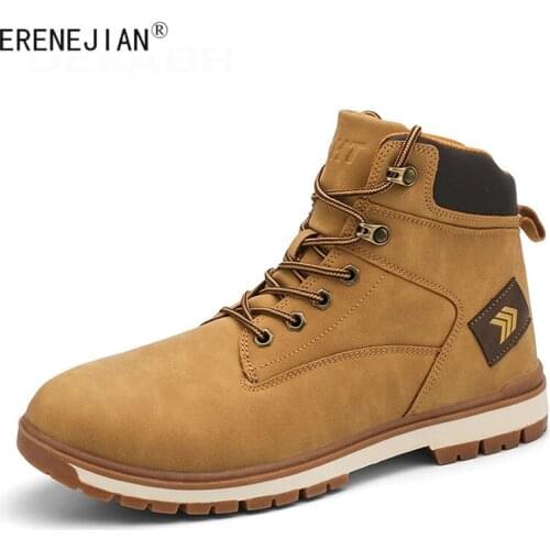 ERENEJIAN Mens Outdoor Cargo Boots Fashion Motorcycle Biker Ankle Boots Leather British Style Tactical Shoes Botas Footwear