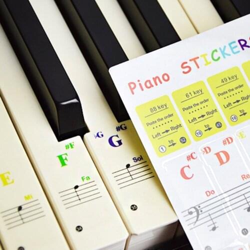 1 Set Piano Keyboard Stickers Stickers Of Stave Notes Removable 88-Key Films Music Note Full Set Colorful Stickers