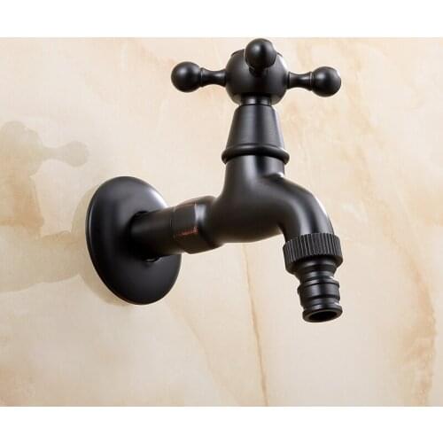 Wall Mounted Black Oil Rubbed Bronze Cross Handle Washing Machine Faucet /Garden Water Taps