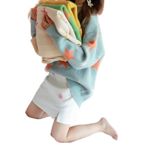 New 2020 Five-pointed star autumn winter casual pullovers Stitching color long sleeve korean top harajuku Four colors available