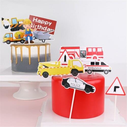 NEW Construction vehicle excavator Cake Toppers for Boy`s Happy Birthday Party Cupcake Topper Creative Car Excavator Decorations