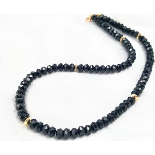 Natural Black Spinels 4x6mm Tibetan silver 18KGP Color Choker Necklace 16"