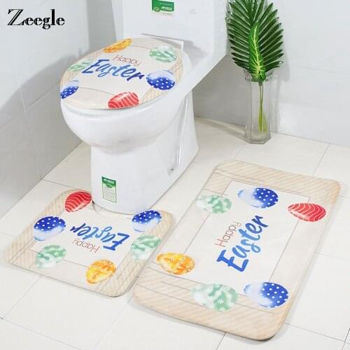 Zeegle Christmas Mats Floor Mats Bathroom Bath Mat 3Pcs/set Toilet Carpet Set Anti-slip Shower Mat Toilet Carpet Bath Rugs