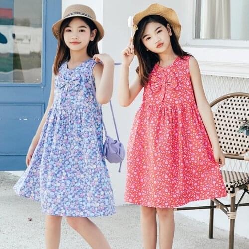Teenage Girls Summer Floral Dress Princess Bohemian Bow Toddler Kids Sleeveless Sundress Casual Teen Clothes 8 9 10 11 12 13 14
