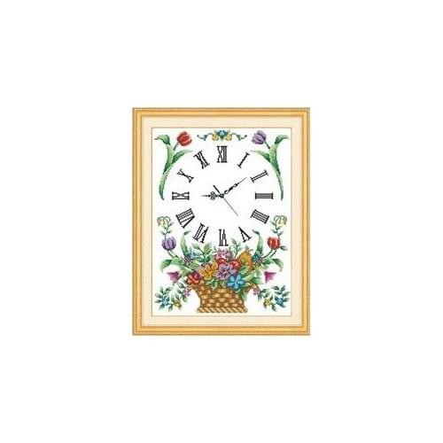 Counted Cross Stitch Kit timepieces with dials Flower Basket, cross stitch clock time 11CT