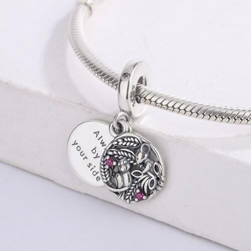 925 Sterling Silver Red Zircon Two Little Birds And Wheat Pendant Charm Bracelet Fashion Jewelry DIY Making For Pandora