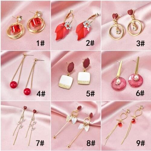 925 silver earrings tassel red earrings bow temperament geometric retro earrings
