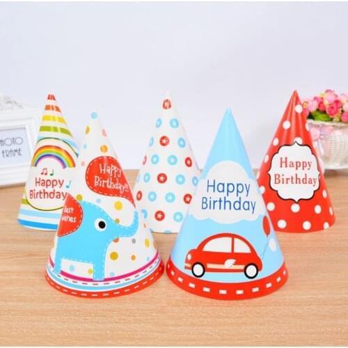 10pcs 20*15cm Baby Kids Rainbow Birthday Pattern Paper Hats Happy Birthday Baby Shower Decorations Colorful Birthday Paper Cap