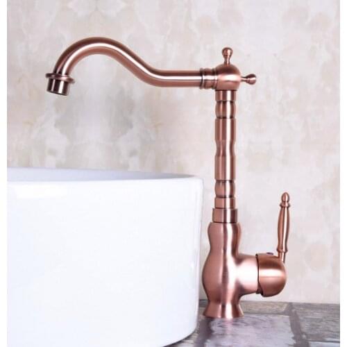 Vintage Red Copper Antique Brass Single Handle Swivel Spout Bathroom Basin Kitchen Sink Faucet Cold & Hot Mixer Tap anf134