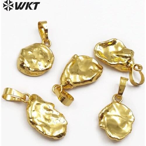 WT-P1409 Simple Design Natural Baroque Pearl With Full Gold Electroplated Pendant Irregular Shape Pearl For Women Jewelry Making