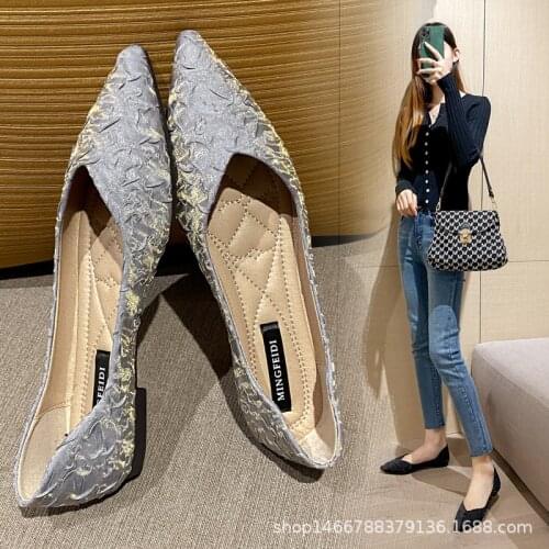 2021 Spring Style Evening Breeze Gentle And Versatile Flat Bottom Fairy Lady Pointed Shallow Mouth Large Single Shoe Girl 41-43