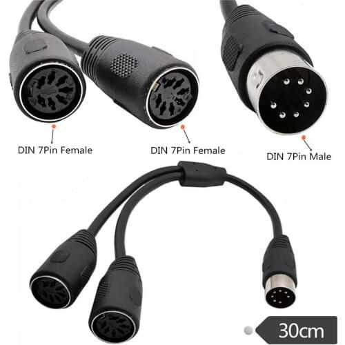 0.3M MIDI DIN 7Pin Splitter Y Adapter Cable 7-PIN MIDI DIN 1 Male Plug to 2x Female Socket Y Splitter Adapter Cable