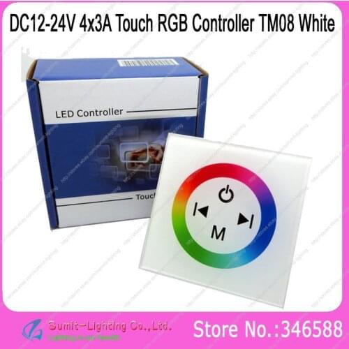 DC12V/24V 12A White Glass Touch Panel RGB LED Controller Wall Mount Full Color Dimmer Controller TM08 for 5050SMD RGB LED Strips