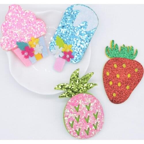 6Pcs Popsicle Ice Cream Strawberry Pineapple Appliques for DIY Clothes Hat Sticker Headwear Hair Clips Bow Accessory Patches P61