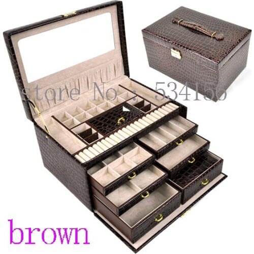 Free shipping luxury leather jewelry box, earrings necklace pendant jewelry organizer jewelry display shelf packing gift box