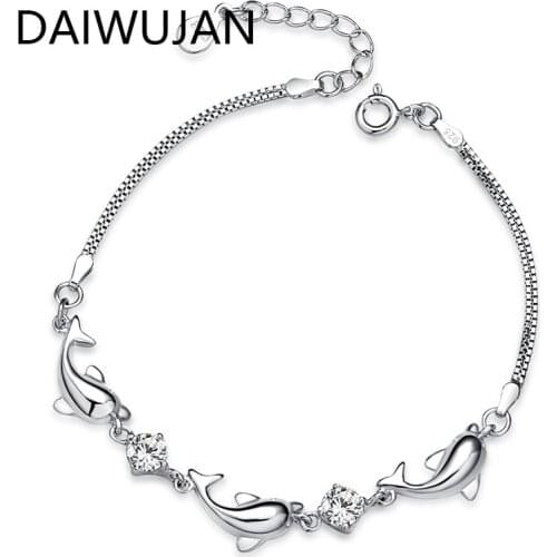 DAIWUJAN Dolphin Amethyst Bracelets & Bangles for Women 925 Sterling Silver Purple Zircon Crystal Jewelry Party Brithday Gift