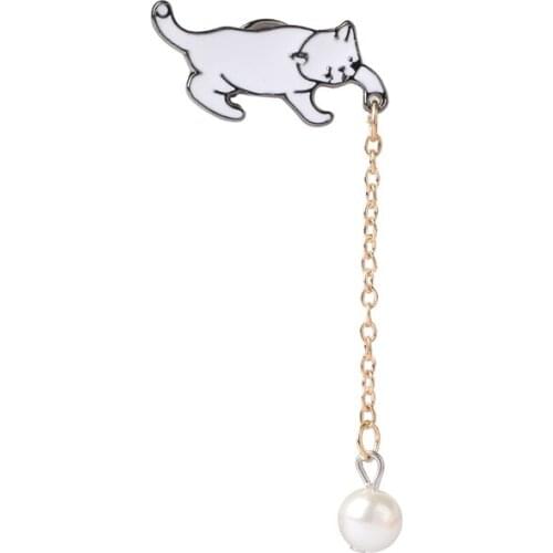 Cute Little White Imitation Pearl Cat Brooch Pins Chic Fashion Jewelry Bijoux Brooch Wholesale Women Accessories