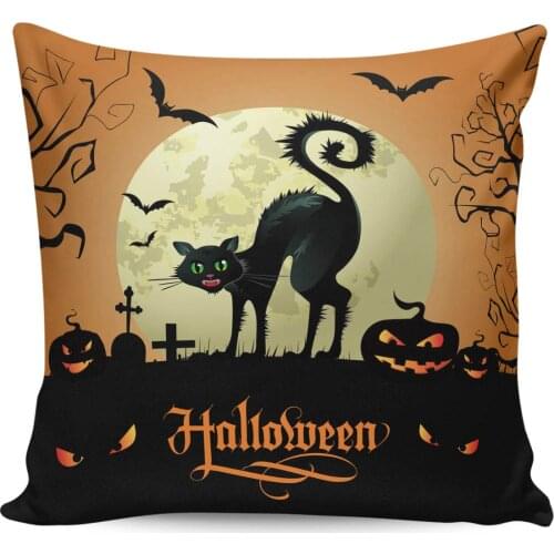 Decorative Throw Pillow Case Cushion Case Modern Square Cotton Linen Cushion Case for Bedroom Sofa Chair Car Happy Halloween