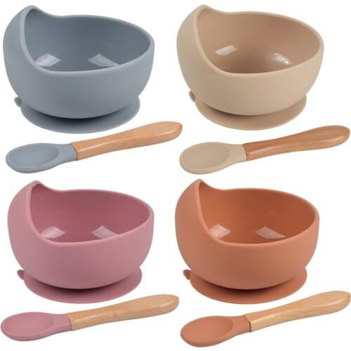 Baby Silicone Bowl Childrens Tableware Waterproof Suction Bowl Spoon Set BPA Free Silicone Feeding Dishes for Baby Bowl Set