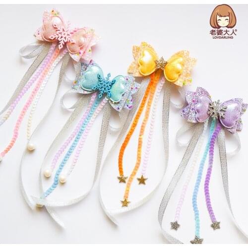Lovdarling Princess Bowknot Pearl Sequined Children Hairpin European and American Fairy Tale Style
