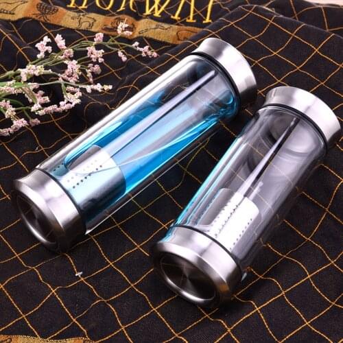 Leak-Proof Glass Water Bottle 300/420ml Drinking Teapot Sports Travel Tour Circular Transparent Bottles With Tea strainer