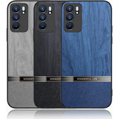 PU Leather wood Case for OPPO Reno 6 Pro 5 4 Z 5G Find X3 Lite Neo Slim Protect camera Back Cover For OPPO A94 A93 5G A55 A15