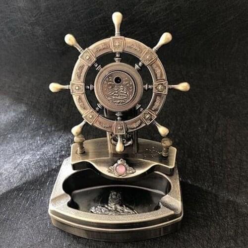 Creative Ashtray for Home Retro Rudder Design Metal Portable Cigarette Ash Tray with Refillable Lighter Decorative Cigar Ashtray