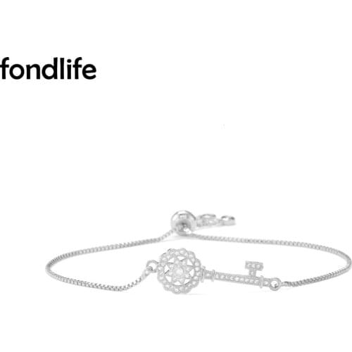 Cubic Zirconia Stones Brass Key Lucky Charm Pull Chain Bracelet Three Color Octagon Copper Chic Gold-lated Stylish Jewelry Gift