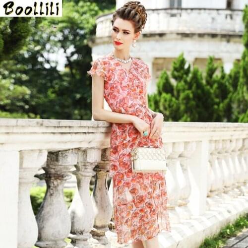 100% Real Silk Summer Dress Women Clothes Ladies Dresses Vintage Elegant Party Maxi Dress 2020 Korean Women Dress Vestidos