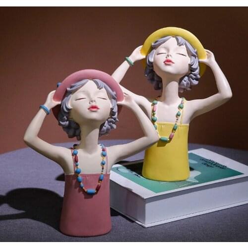 Summer Girl Sculpture Resin Figure Statue Modern Home Decoration Ornaments Living Room Girl Bedroom Decoration