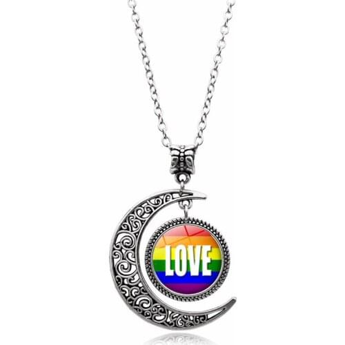 LGBT Rainbow Gay Pride Time Stone Moon Pendant Necklace