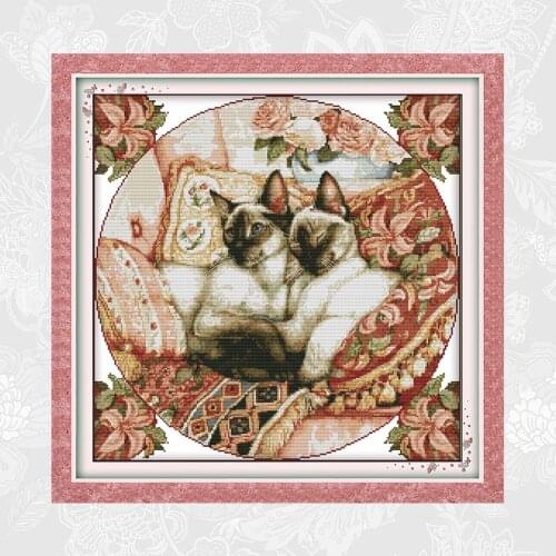 Joy sunday Sleepy cats Aida Canvas 14CT 11CT Cross Stitch kits,Embroidery Needlework Set, Handmade Crafts Home Decoration